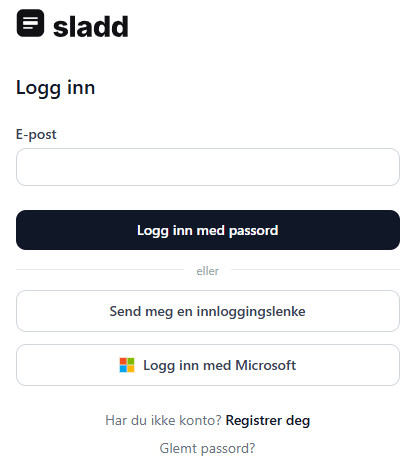 Innloggingssiden på sladd.no/login. «Logg inn med Microsoft» er knappen nederst.